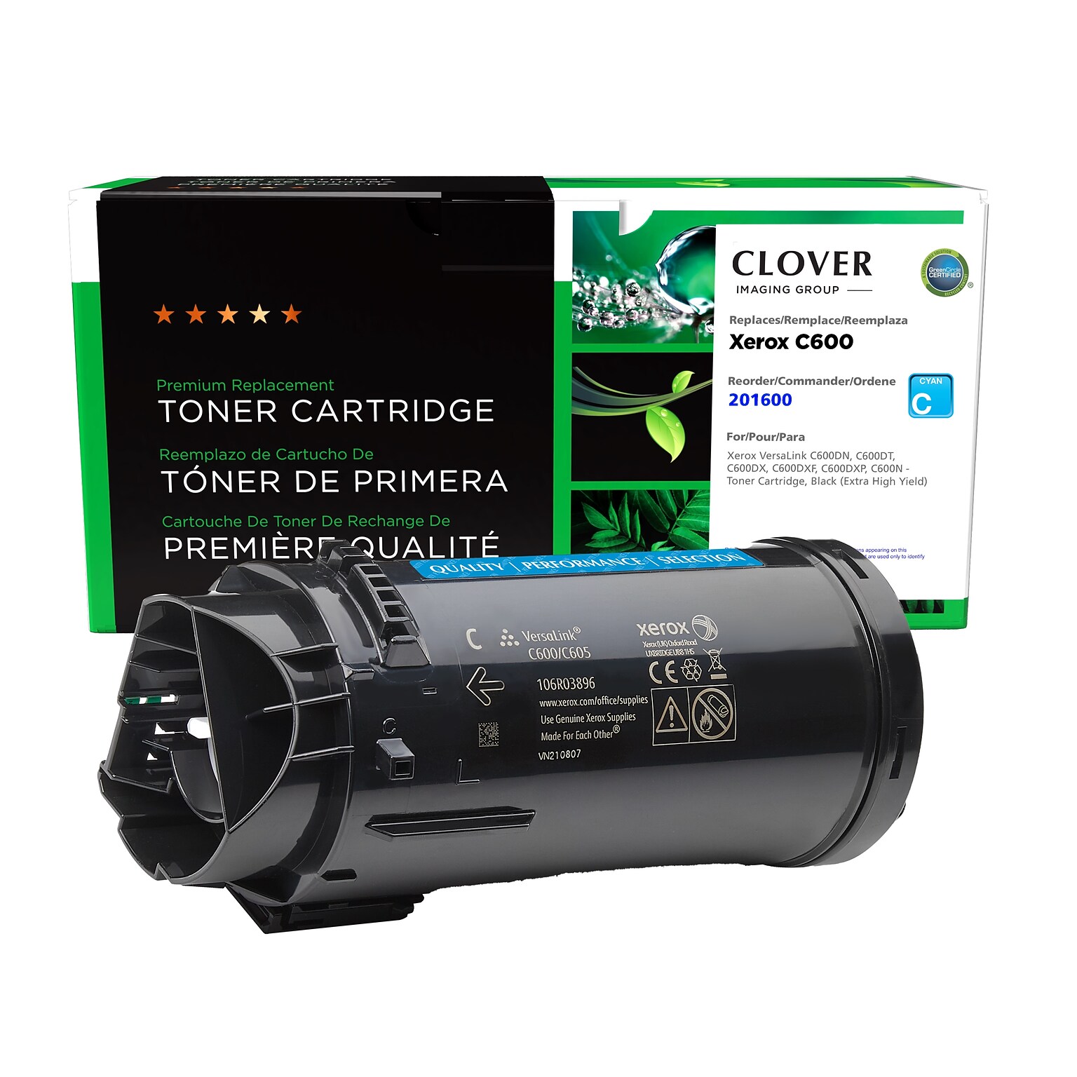 Clover C600 Remanufactured Cyan Extra High Yield Toner Cartridge Replacement for Xerox 106R03916