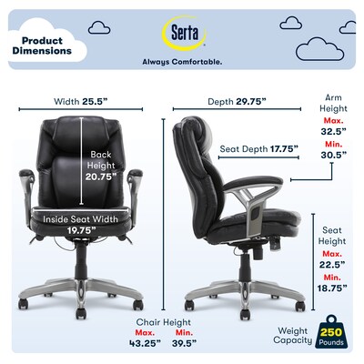 Serta AIR Bonded Leather Executive Chair, Black (CHR200100)