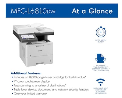 Brother MFC-L6810DW Enterprise All-In-One Laser Printer, Copy, Print, Scan