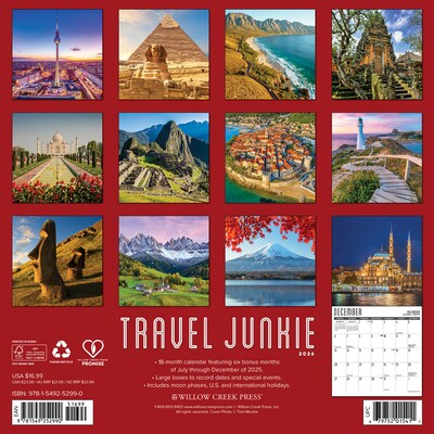 2026 Willow Creek Travel Junkie 12 x 12 Monthly Wall Calendar (52990)