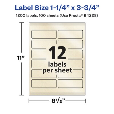 Avery Pearlized Ivory Rectangle Multipurpose Labels, 1.25" x 3.75", Ivory, 1200/Box (94228)