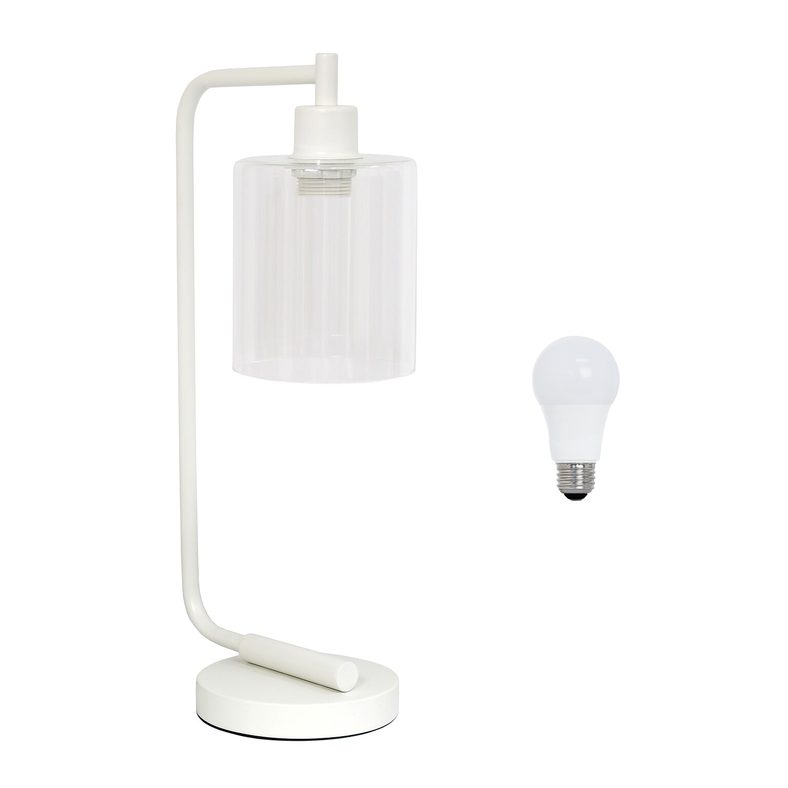 Creekwood Home Vintage Vantage 18.8 Minimalist Industrial Curved Arm Desk Lamp, Feit LED Bulb, White (CWD-1013-WH-LB)