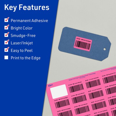 Avery Laser/Inkjet Rectangle Multipurpose Labels, 1.25 x 1.75, Bright Pink, 320/Pack (94226)