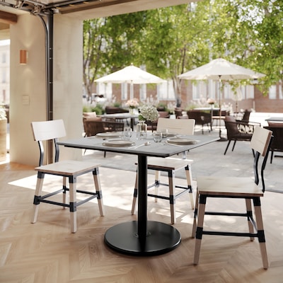 Flash Furniture Acadia Square Wooden Dining Table with Round Base, 36D x 36W, Gray Faux Concrete/Black Base (STSQ36CGTR24)