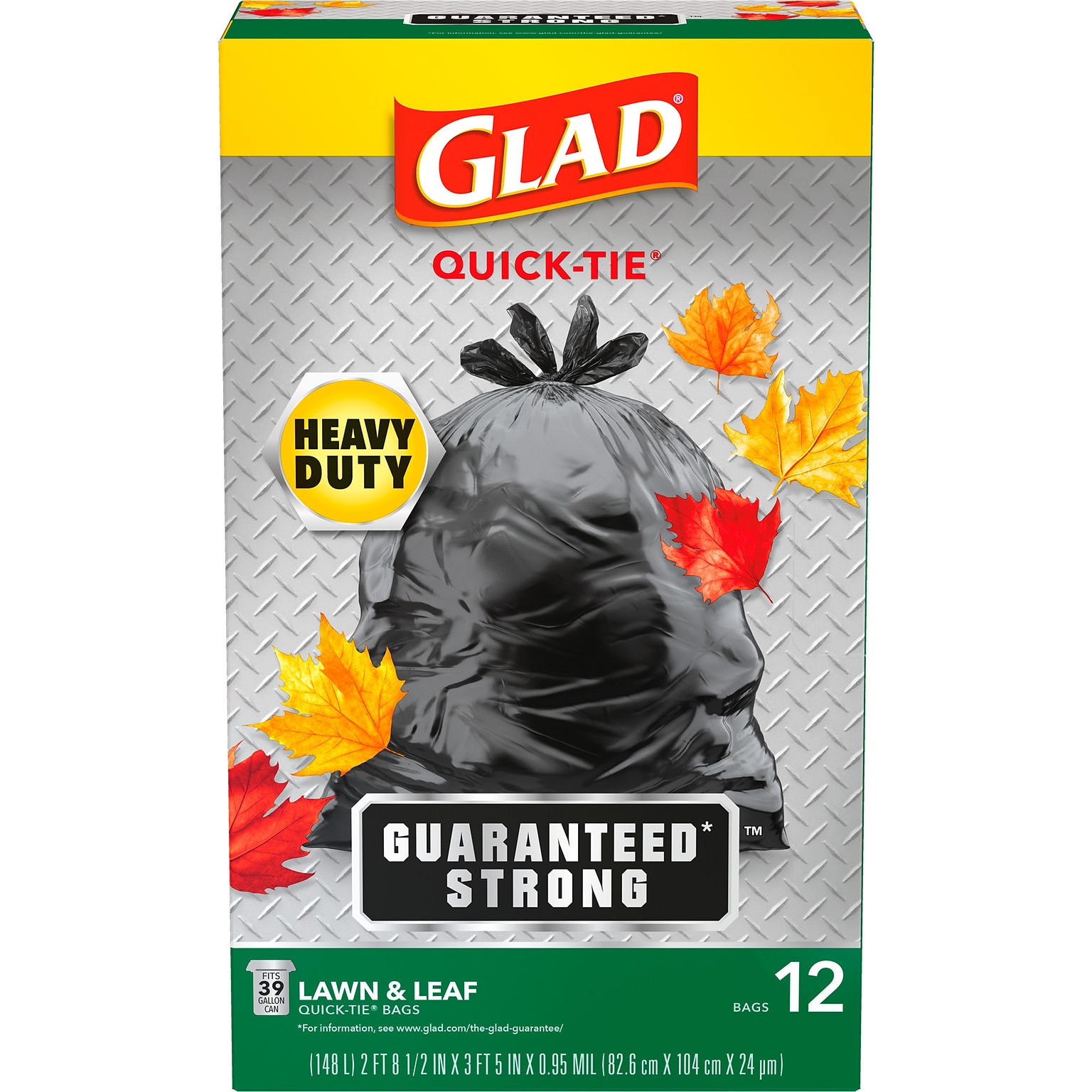 Glad 39 Gallon Lawn & Leaf Bags, Black, 12 Bags/Box (70028)