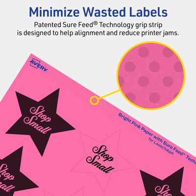 Avery Star Laser/Inkjet Multipurpose Labels, 2-1/4" x 2-3/8", Bright Pink (960/Box)
