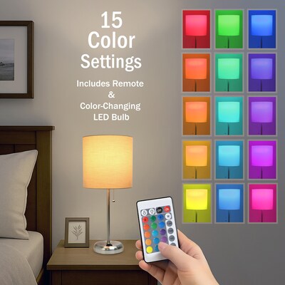 Simple Designs 19.5" LED Table Lamp, Brushed Steel/Tan Shade (LT2024-TAN-CCLB)