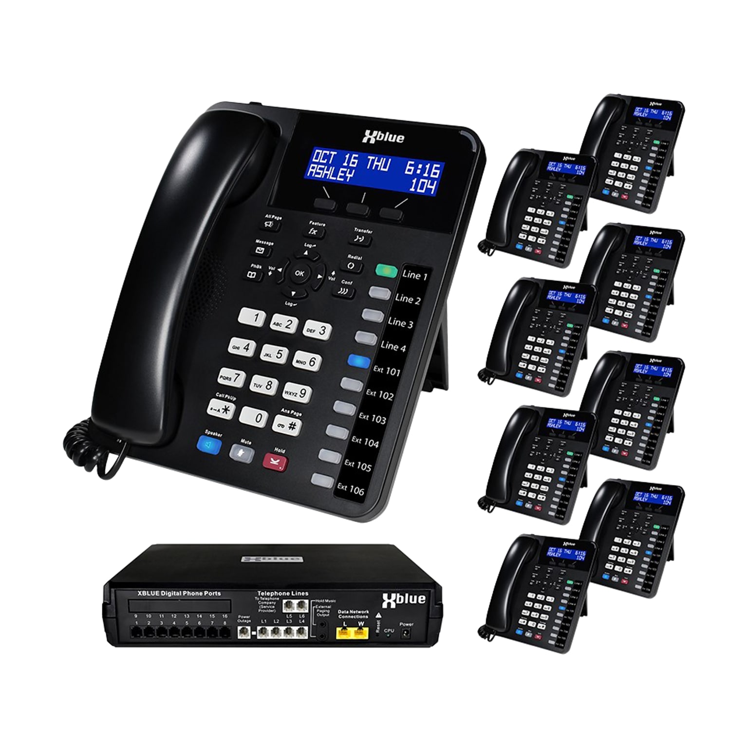 XBLUE X16 Plus 6-Line Corded Conference Telephone System Bundle, Black (X16plus-XD10-4x9)