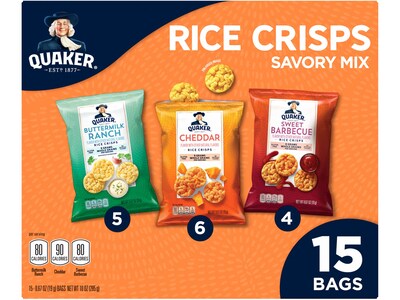 Quaker Gluten Free Savory Mix Rice Crisps, 10 oz., 15 Bags/Box (57841)