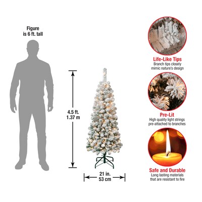 National Tree Company 4.5 ft. Pre-Lit Acacia Pencil Slim Flocked Artificial Christmas Tree with Clear Lights (AC100-304-45F)