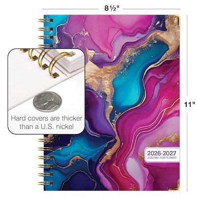 2026-2027 Excello Brands 8.5" x 11" Academic Weekly & Monthly Planner, Paperboard Cover, Pink Purple Marble (FSHN-AY26-8511-22)