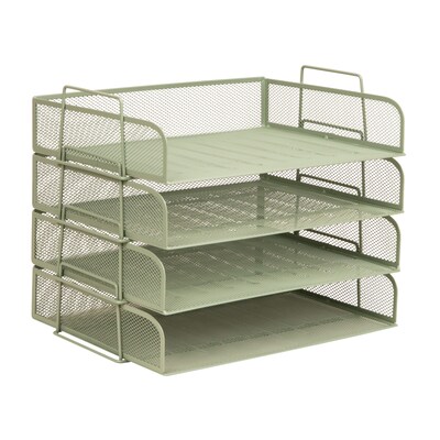 Staples Metal Mesh Side Loading Stackable Letter Tray, Letter Size, Sage Green, 4/Pack (ST63843)