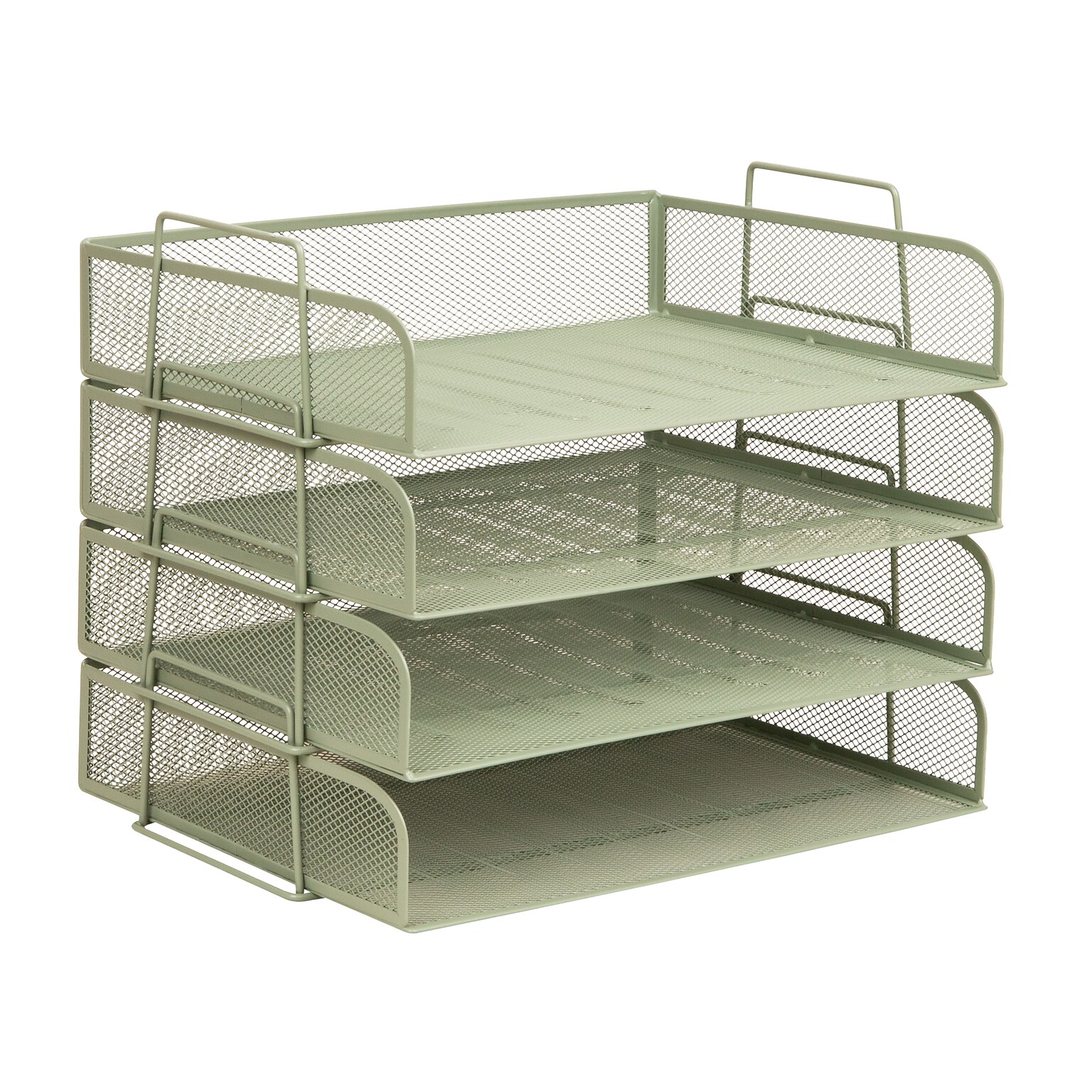 Staples Metal Mesh Side Loading Stackable Letter Tray, Letter Size, Sage Green, 4/Pack (ST63843)