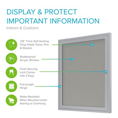 Ghent 1 Door Enclosed Vinyl Bulletin Board, Satin Aluminum Frame, 24H x 18W, Silver, (GHEPA12418VX193)