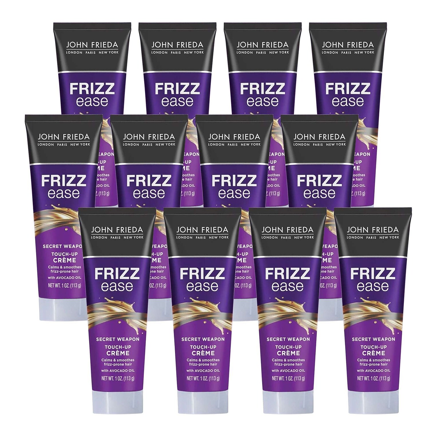 John Frieda Frizz Ease Secret Weapon Anti-Frizz Styling Cream, 1 oz Travel Size Bottle, 12 Bottles/Bag, 20 Bags/Carton
