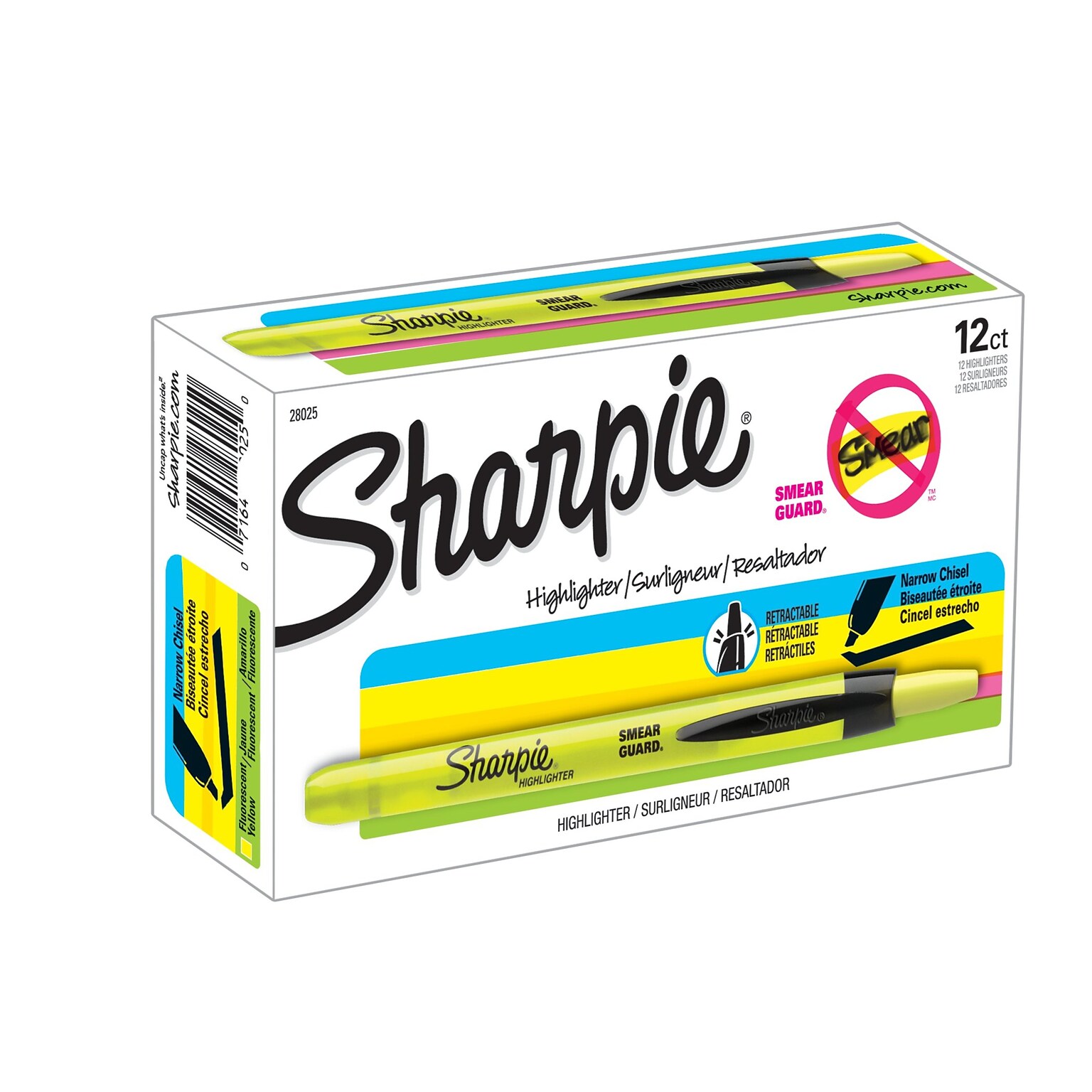 Sharpie Retractable Highlighter, Chisel Tip, Yellow, Dozen (28025)