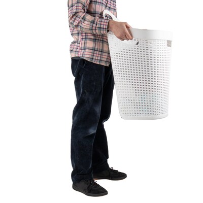 Mind Reader Plastic Rolling Laundry Basket, White (60HWHEEL-WHT)