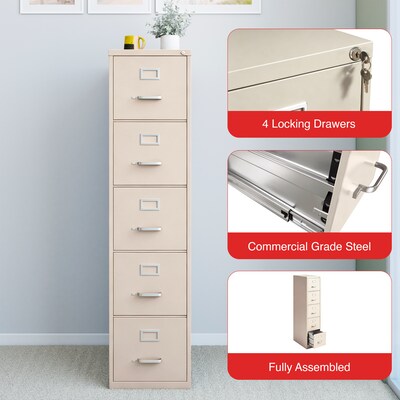 Quill Brand® Commercial 5 File Drawer Vertical File Cabinet, Locking, Putty/Beige, Letter, 26.5"D (20069D)