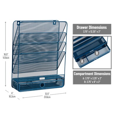 Mind Reader 7-Compartment Metal Desk Shelf, Turquoise (MAGROUND-TUR)