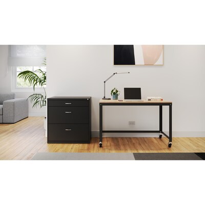 Space Solutions Ready-to-assemble 48" Wide Mobile Metal Desk with Laminate Top, Black/Maple (24971)
