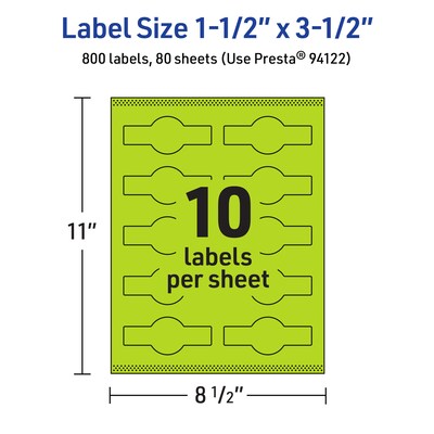 Avery Printable Decorative Edge Multipurpose Labels, 1.5" x 3.5", Bright Green, 800/Box (94122)