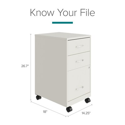 Space Solutions 18" 3-Drawer Mobile Letter Width Vertical File Cabinet, Pearl White (24428)