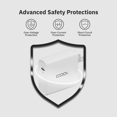 CODi 100W Wall USB-C Charger with USB2.0 EPR Braided Cable, White (A01118)