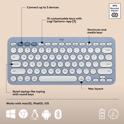 Logitech Pebble 2 Wireless Keyboard and Optical Mouse Combo, Tonal Blue (920-012202)