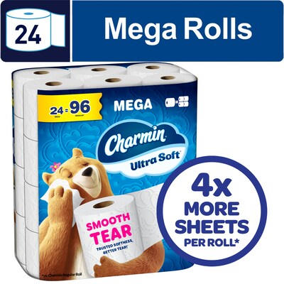 Charmin Ultra Soft Mega Toilet Paper, 2-Ply, White, 208 Sheets/Roll, 24 Rolls/Case (88000)