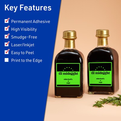 Avery Laser/Inkjet Multipurpose Square Labels, 2.5 x 2.5, Neon Green, 360/Pack (94104)