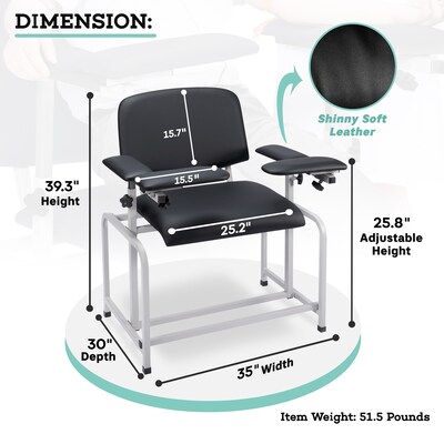 Viva Comfort Extra Wide Adjustable Bariatric Phlebotomy Blood Drawing Chair, 500 lbs. Capacity, Black (ADI997-01-BLK-HD-MK)