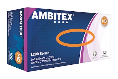 Ambitex L200 Series Powder Free Cream Latex Gloves, Medium, 100/Box (LMD200)