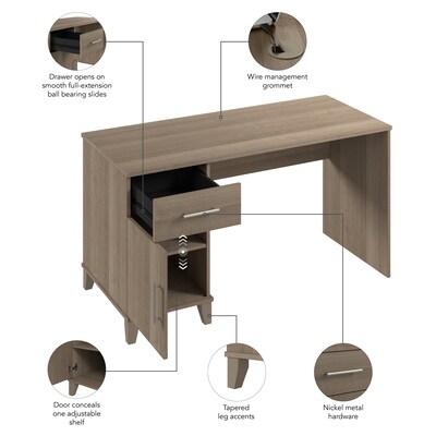 Bush Furniture Somerset 54"W Office Desk with Drawer and Storage Cabinet, Ash Gray (WC81654)