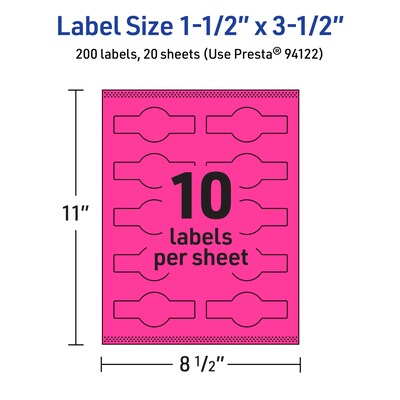 Avery Laser/Inkjet Cigar Multipurpose Labels, 1.5" x 3.5", Neon Magenta, 200/Pack (94122)