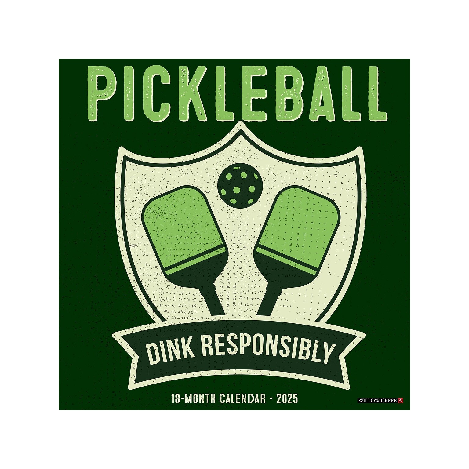 2025 Willow Creek Pickleball 12 x 12 Monthly Wall Calendar, Green/White (44445)