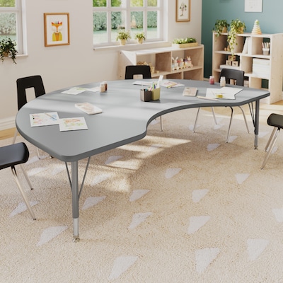 Flash Furniture Wren Kidney Activity Table, 72 x 48, Height Adjustable, Gray Top/Silver Frame (XUA4872KDGYTP)