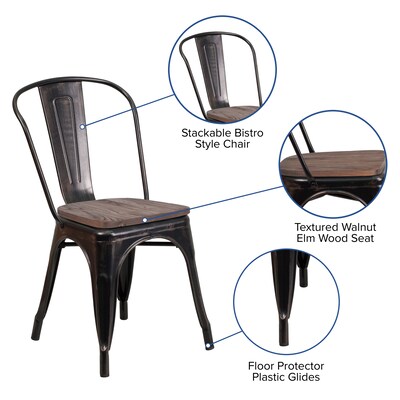 Flash Furniture Luke Contemporary Metal/Wood Stackable Dining Chair, Black-Antique Gold, 4/Pack (4CH31230BQW)