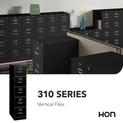 HON 310 Series 5-Drawer Vertical File Cabinet, Legal Size, Lockable, 60"H x 18.25"W x 26.5"D, Black (HON315CPP)