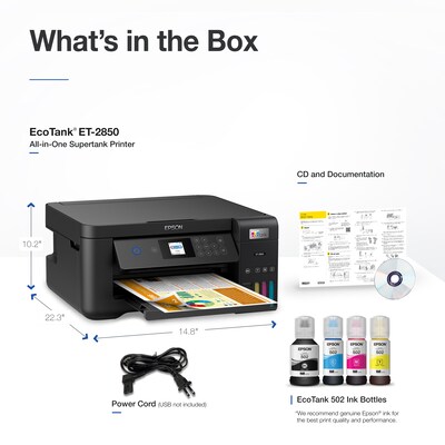 Epson EcoTank ET-2850 ET-2850-B Wireless Color Inkjet Printer, All-In-One Supertank, Print, Scan, Copy (9472540)