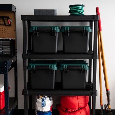 Iris Heavy Duty 30 Qt. Storage Bin with Latching Lid, Plastic, Black, 4/Pack (500343)