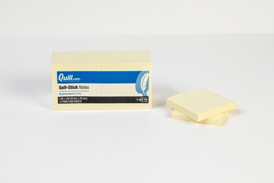 Quill Brand® Sticky Notes, 3" x 3", Yellow, 100 Sheets/Pad, 12 Pads/Pack (7384YW)