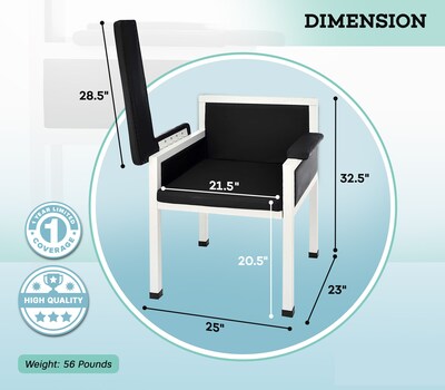 Viva Comfort Blood Drawing Chair, 1 Fixed Arm, 1 Flip Up Arm, Black (ADI997-02-BLK-MK)