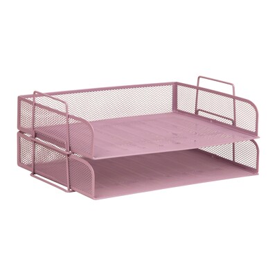 Staples Metal Mesh Side Loading Stackable Letter Tray, Letter Size, Dusty Pink, 2/Pack (ST63838)