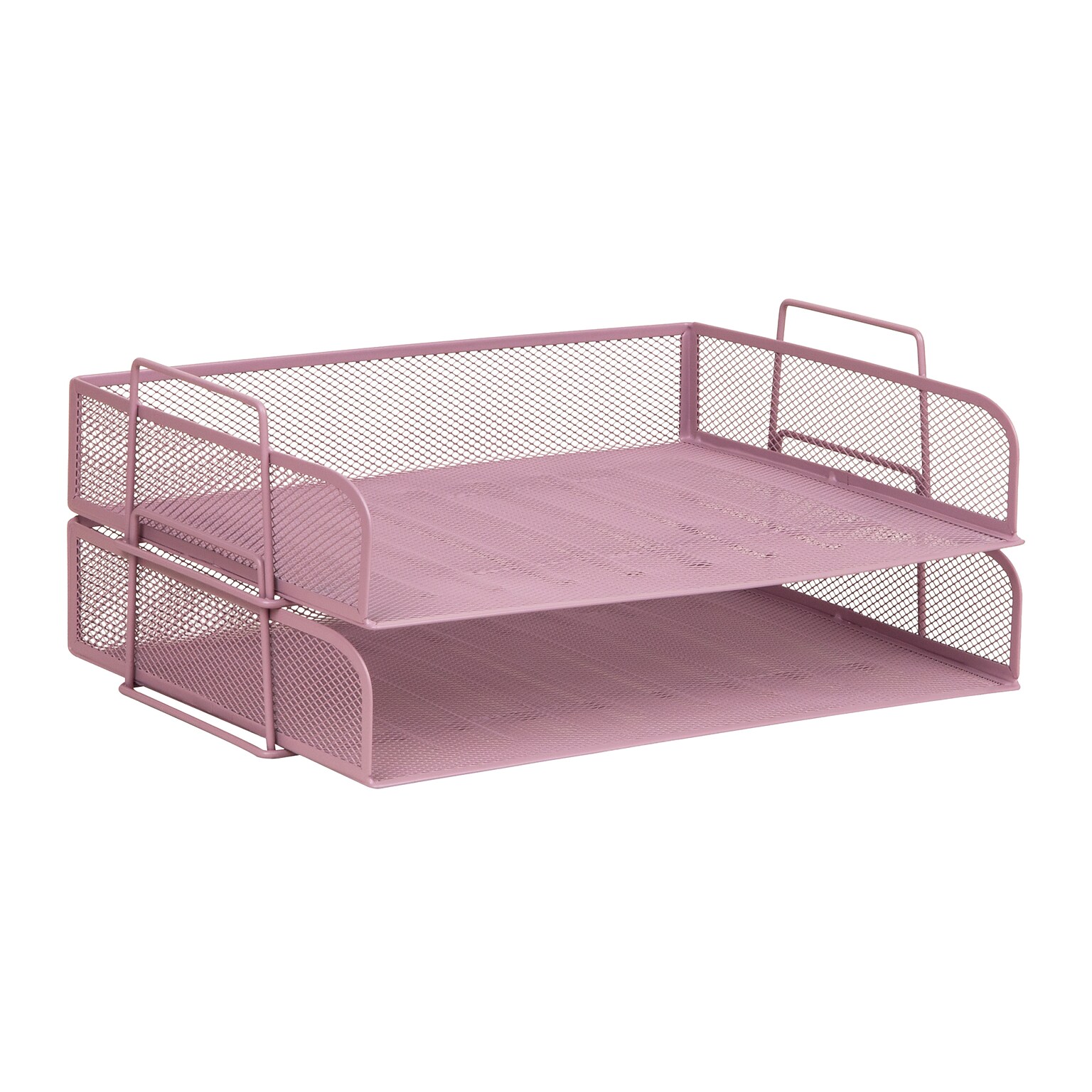 Staples Metal Mesh Side Loading Stackable Letter Tray, Letter Size, Dusty Pink, 2/Pack (ST63838)