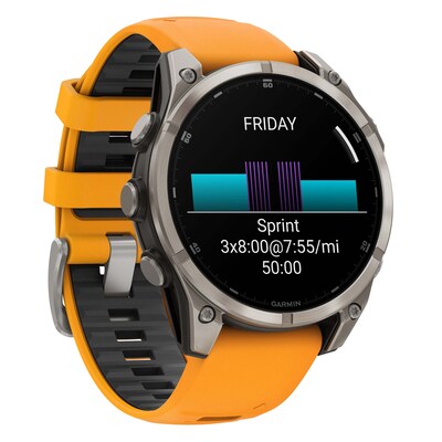Garmin fenix 8 AMOLED Multisport GPS Watch, 47-mm, Titanium Stainless Steel Bezel with Orange/Graphite Band (010-02904-10)