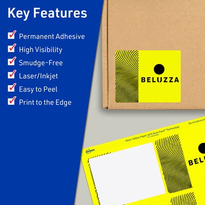 Avery Laser/Inkjet Rectangle Multipurpose Labels, 4 x 3, Neon Yellow, 320/Box (94252)