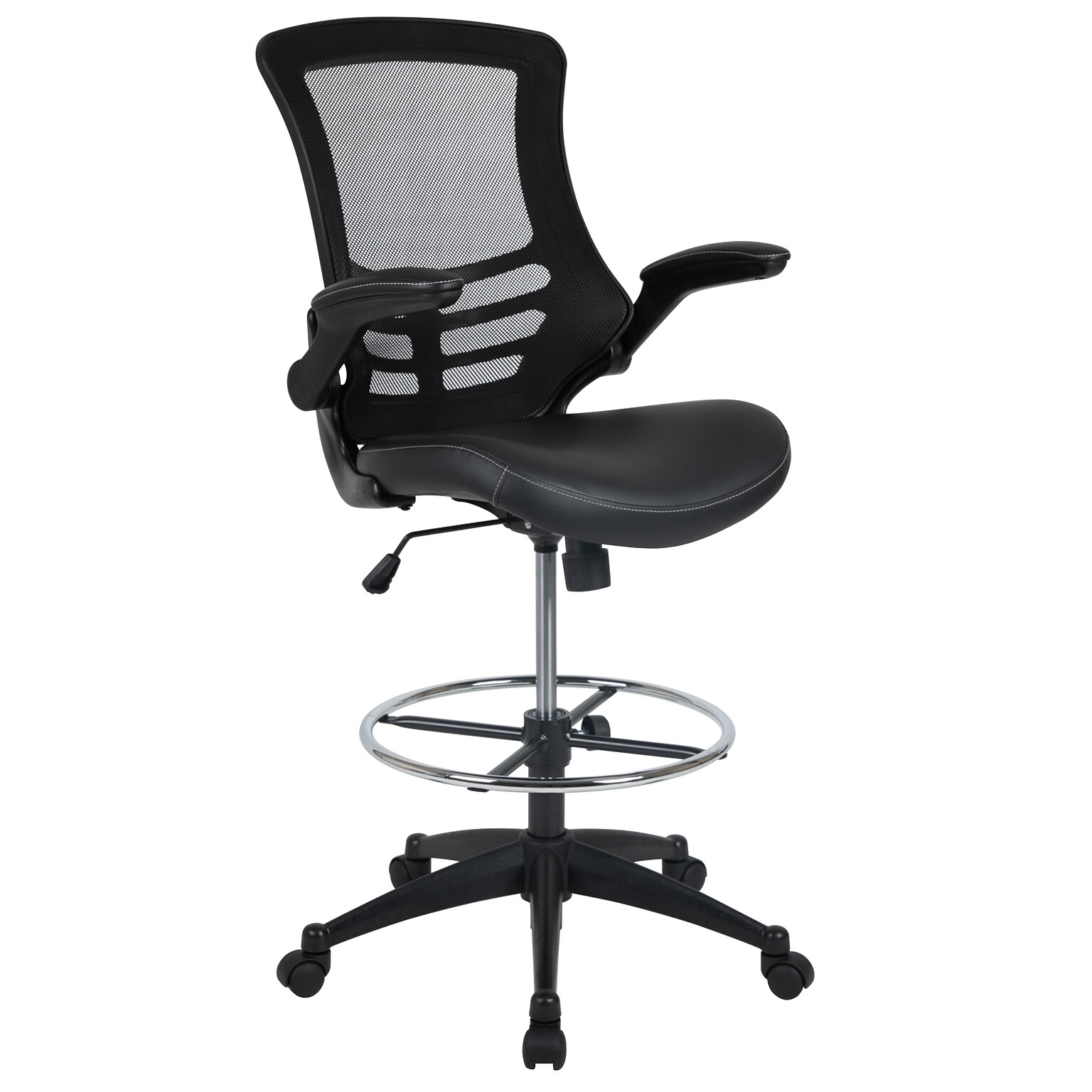 Flash Furniture Mesh Ergonomic Drafting Chair with Adjustable Foot Ring and Lumbar Support, Black (BLX5MDBKLEA)
