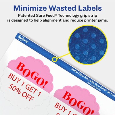Avery Laser/Inkjet Decorative Edge Multipurpose Labels, 2.5" Dia., Clear, 90/Pack (94516)