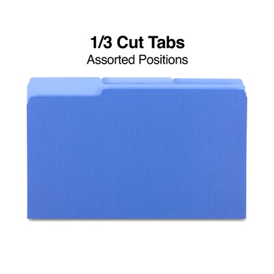 Staples® File Folders, 1/3 Cut Tab, Legal Size, Blue, 100/Box (TR224568)