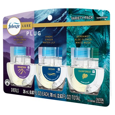 Febreze PLUG Luxe Oil Warmer Refill, Elemental Mix Scents, 0.87 oz., 3/Pack (16249)